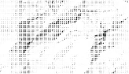 Fototapeta premium Halftone crumpled paper texture with black a dotted, rough, and wrinkled surface. Wite creased sheet background in comic pop-art style, featuring grainy folds and gritty distressed details.