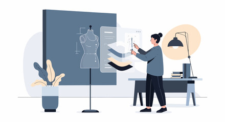 Fototapeta premium Fashion designer working with digital tools and mannequin.