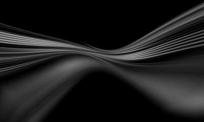 Abstract black gradient background with dynamic lines (light streaks) that curve and flow and have a fine grain or noise texture in the gray gradient area © maskam