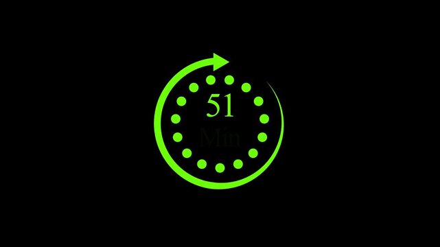 White color circle arrow refresh icon and 51 min timer icon.minutes stopwatch icon. Stopwatch icon in flat style.