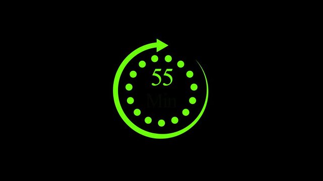 White color circle arrow refresh icon and 55 min timer icon.minutes stopwatch icon. Stopwatch icon in flat style.