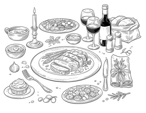 set of fine dining food