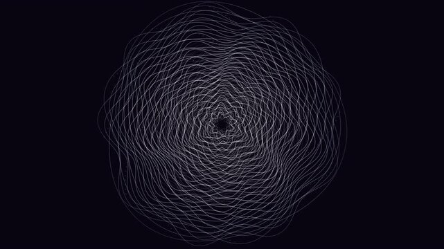 Sacred geometry mandala - seamless 4K loop. Radial symmetry with glowing 3-pass strokes on dark chakra-tinted background. For meditation, yoga, sound bath, frequency healing.