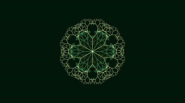 Sacred geometry mandala - seamless 4K loop. Radial symmetry with glowing 3-pass strokes on dark chakra-tinted background. For meditation, yoga, sound bath, frequency healing.