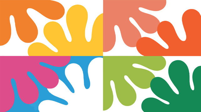 Colorful Blob Graphic: A vibrant, abstract graphic design featuring four quadrants each showcasing a unique, organic blob shape in distinct colors like orange, yellow, pink, and green.
