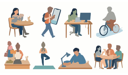Fototapeta premium Modern Asian Lifestyle Vector Illustration Collection with Daily Activities and Urban Living