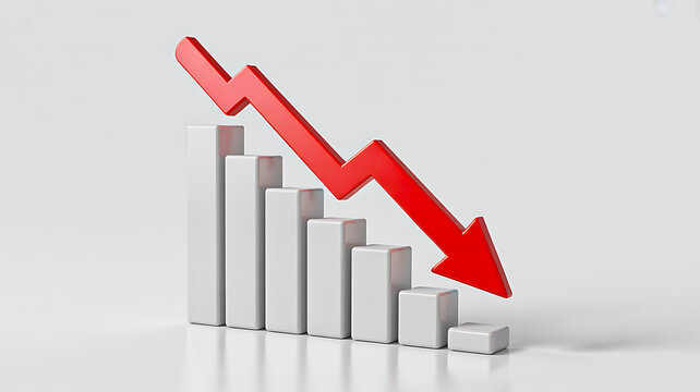 Red downward arrow chart showing business decline and financial loss