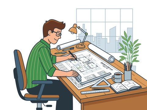 Male Architect Draftsman Blueprint Scale Design Construction