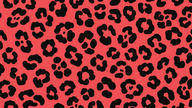 Seamless leopard pattern with black spots on red. Bold, vibrant, wild. Ideal for fashion, textiles, graphic design, modern aesthetics, and striking backgrounds