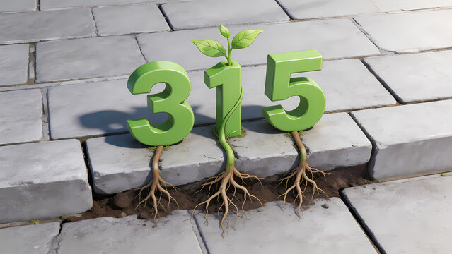 Green 315 sculpture with roots on stone