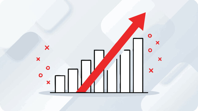 Bar graph with red arrow pointing up