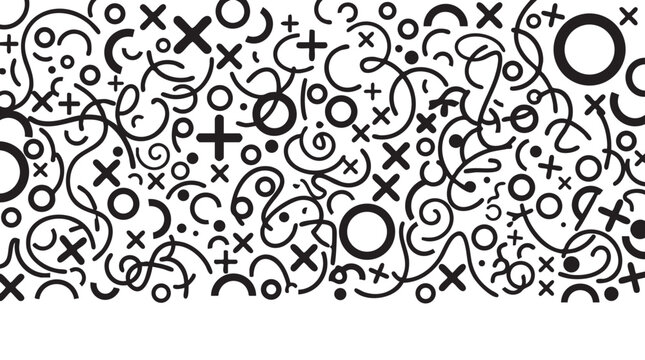 Hand-drawn black geometric and mathematical symbols doodle set on white background