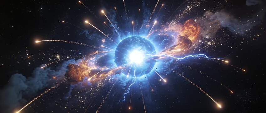 Space galaxy nebula star explosion cosmic energy light abstract science outer space cosmic star explosion with bright energy burst fiery particle debris deep galaxy background cosmic explosion