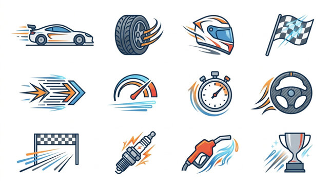 Motorsport and Racing Vehicle Icons Set