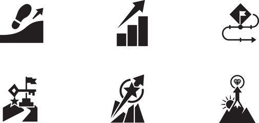 Naklejka premium Brutalist success and growth icon set for business milestones
