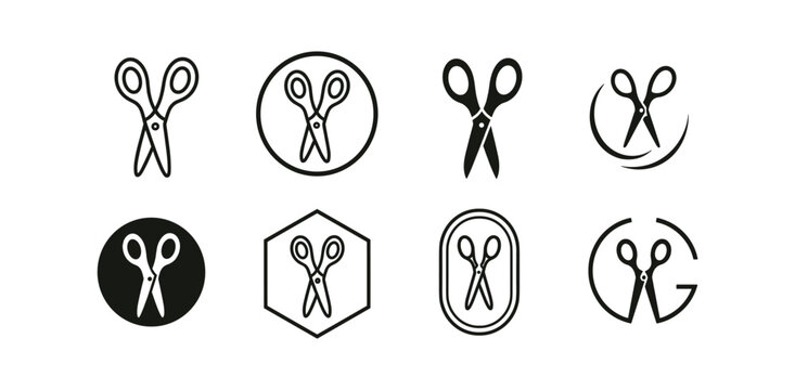 Minimal scissors logo collection for beauty salons, barber shops and fashion brands. Clean modern vector icons for branding projects.