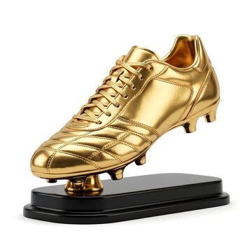 Premium golden soccer boot award trophy isolated on a white background.