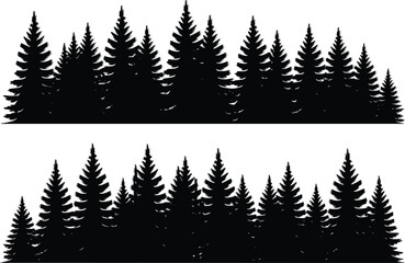 Fototapeta premium Black pine forest silhouettes seamless evergreen tree borders vector illustration for woodland nature landscape