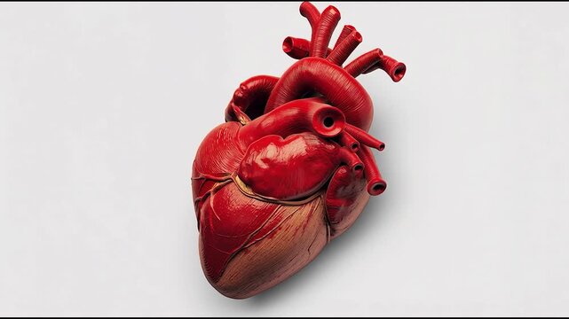 Realistic anatomical human heart isolated on clean background, medical and biological concept with detailed structure and modern minimal aesthetic