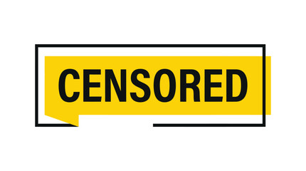 Fototapeta premium Bold yellow censored graphic vector illustration featuring black text inside a clean rectangular speech bubble frame
