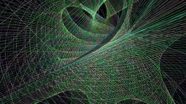 Abstract 4D mathematical surface projected to 3D - seamless 4K loop. Layered glowing wireframe topology for science documentary and research visualization.