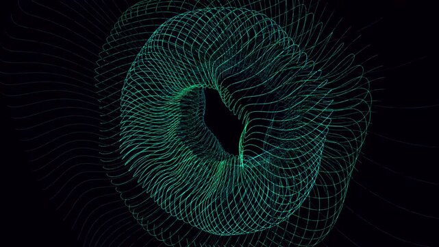 Abstract 4D mathematical surface projected to 3D - seamless 4K loop. Layered glowing wireframe topology for science documentary and research visualization.