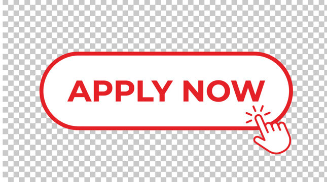 Red apply now button vector illustration with a cursor hand icon for modern digital interface design