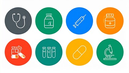 Fototapeta premium Colorful circular icons representing various business and technology concepts.