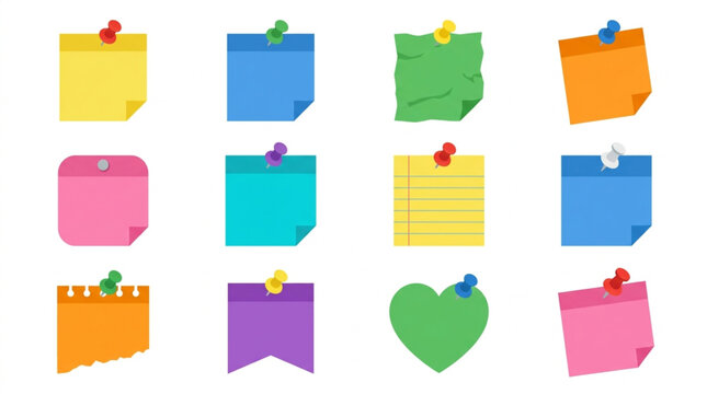 Collection of colorful sticky notes with pins.