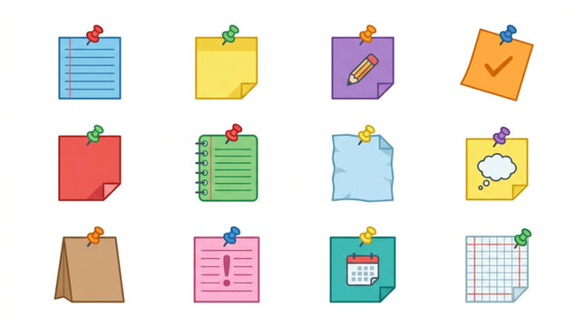 Collection of Colorful Sticky Notes Pinned to a Surface.