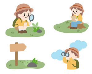 Fototapeta premium Children exploring nature and observing the forest