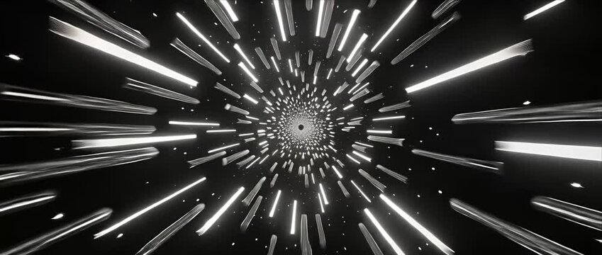 Futuristic tunnel minimal abstract light burst center space warp dynamic motion background glowing streak speed effect smooth radial pattern cosmic energy star field modern art