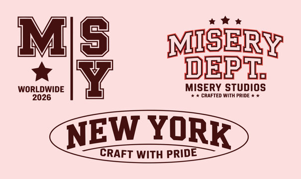 Varsity typography logo vector set with vintage college athletic department emblems for t shirt
