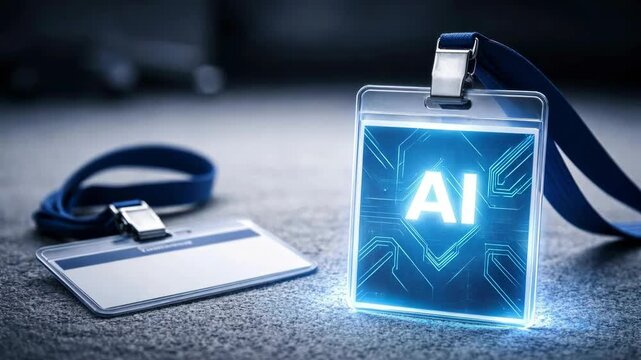 AI identification badge on a table with technology theme for professional events
