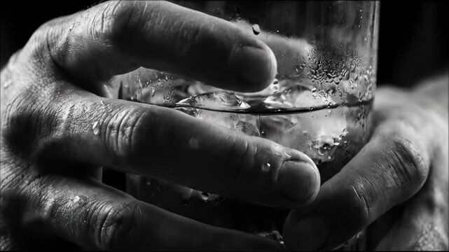 Close Up of Older Person Holding Cold Glass Drink