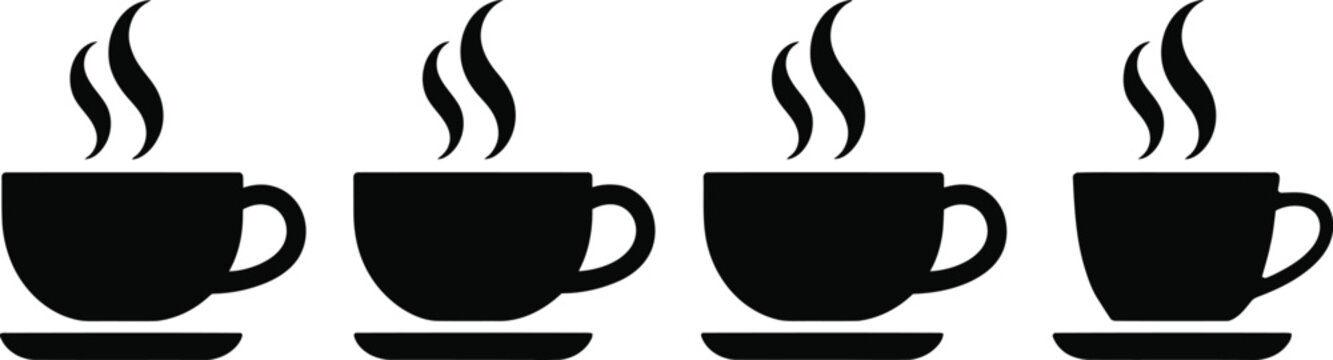 coffee cup icons set four silhouettes on saucers vector