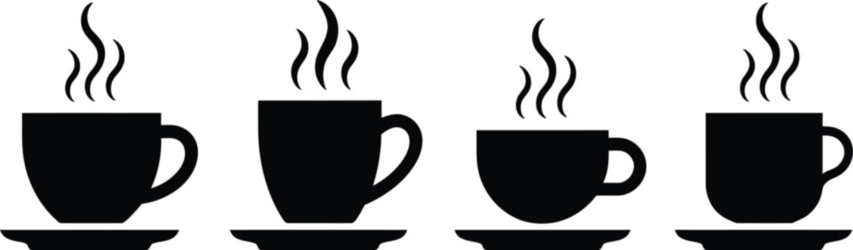 coffee mug silhouettes collection on saucers vector icons