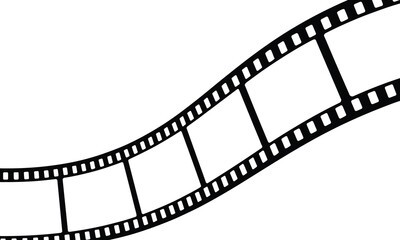 Obraz premium High contrast black curved film strip vector symbolizing cinematic nostalgia and creative media isolated on white.