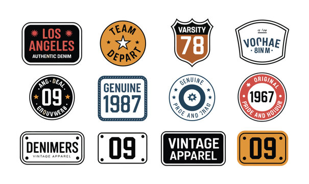 Vintage denim patch vector set with retro loss angels apparel typography labels for t shirt