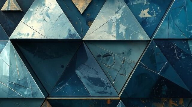 Abstract geometric pattern with triangles in blue and gold colors design