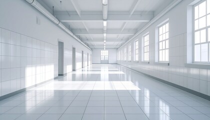 Fototapeta premium Modern minimalist empty office corridor with windows.