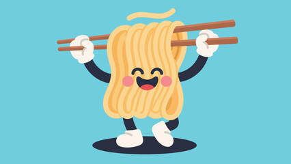 Fototapeta premium Illustration Of Smiling Noodle Mascot With Chopsticks Vector Design Template