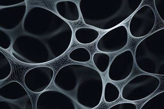Abstract organic mesh structure with interconnected circular cells on dark background
