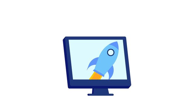 Animated rocket launching from computer screen