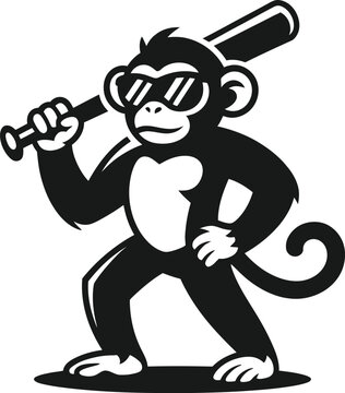 Cool monkey mascot holding a baseball bat