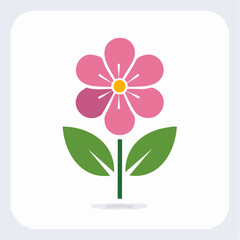 Fototapeta premium Stylized Pink Flower with Green Leaves