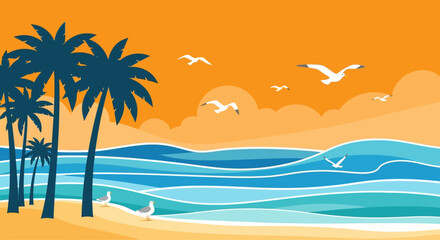 Obraz premium Palm trees on sandy beach shore.