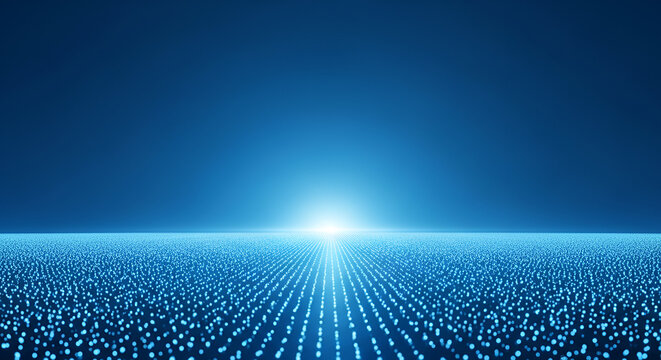 Abstract Digital Data Flowing Towards Bright Light.