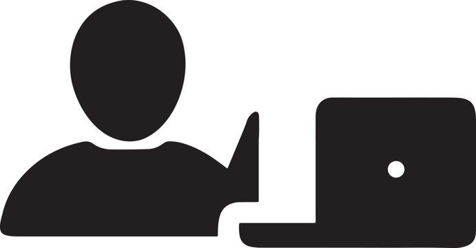 Business professional working on laptop computer with business computer professional silhouette technology