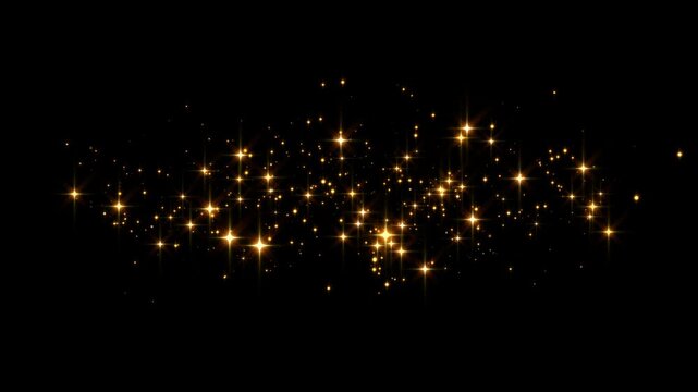 golden stars and particle glitters dust light alpha channel 4k animation, shiny glowing gold stars dust overlay motion design element